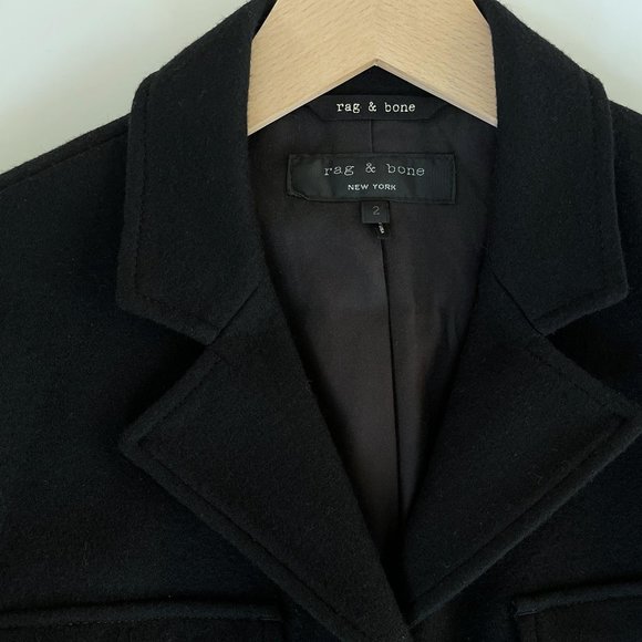 RAG & BONE Contrast Collar Wool Military Jacket in Black (Size 2) - Picture 4 of 11